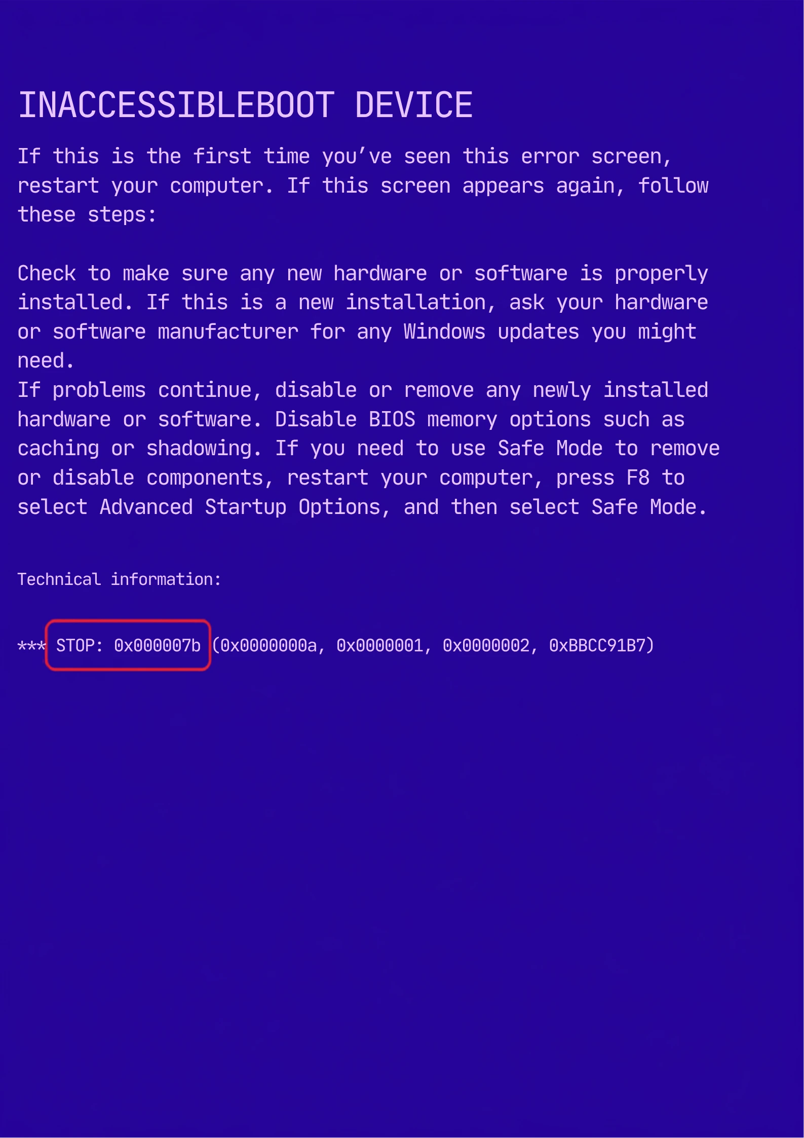How to Fix 0x0000007B INACCESSIBLE_BOOT_DEVICE Error in Windows